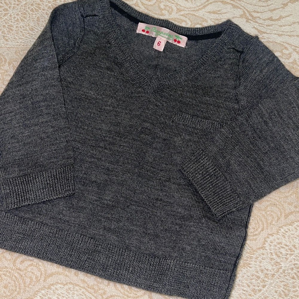 Bonpoint 100% soft wool V-neck long-sleeve baby sweater (6months)